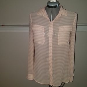 Peach/tan striped long sleeve blouse